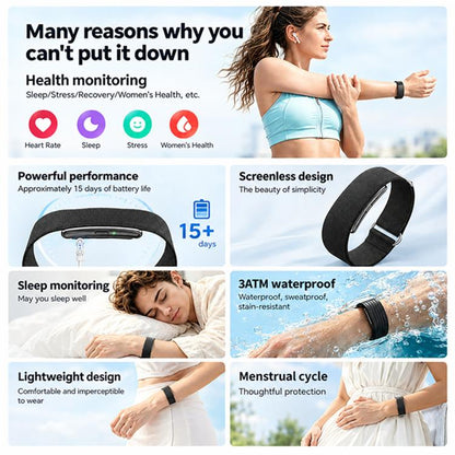 HT51 Screenless Fitness Tracker Band, Support Heart Rate / Sleep Monitoring, Dual Straps