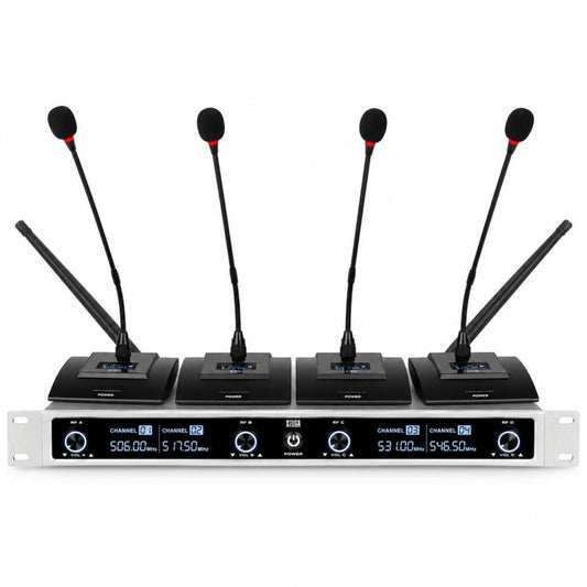 XTUGA CM240 UHF 4-Channel Wireless Conference Microphone System, EU Plug, US Plug, UK Plug, AU Plug