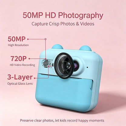 A22 2.4 inch HD IPS Screen Kids Instant Print Camera, Support Video Recording, Includes a roll of Photographic Paper