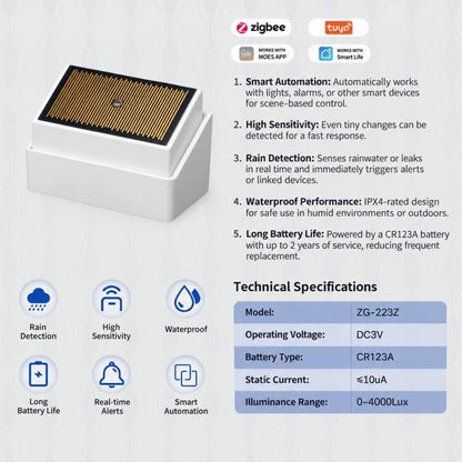 Compatible With ZigBee Tuya Smart Home Rain Sensor with App Remote Monitoring IPX4 Outdoor Light Sensor