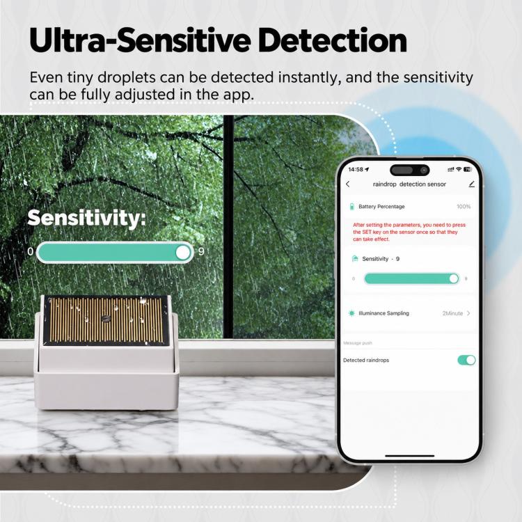 Compatible With ZigBee Tuya Smart Home Rain Sensor with App Remote Monitoring IPX4 Outdoor Light Sensor