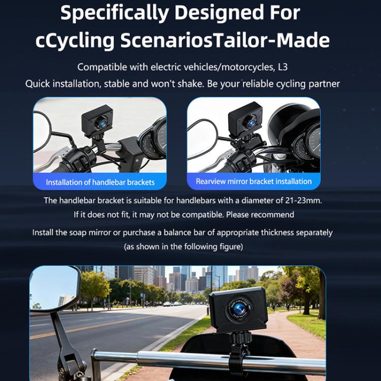 L3 2K Waterproof Motorcycle Dash Cam with Mount, L3