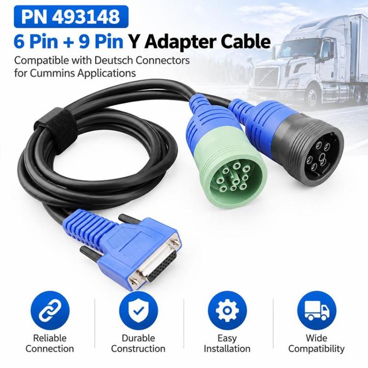 PN 493148 6Pin + 9Pin Y Deutsch-Compatible Connector Cable For Nexiq, OPP Bag, Box Package