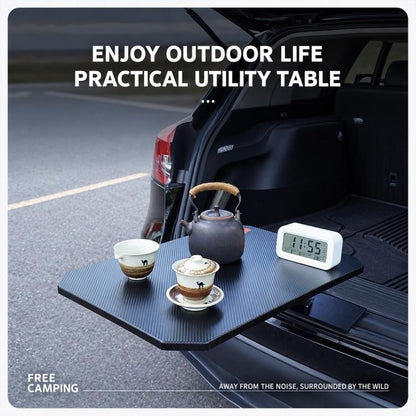 Car Trunk Table Board Portable Wooden Carbon Fiber Texture Folding Camping Table for Vehicle Tailgate, Outdoor Picnic and BBQ