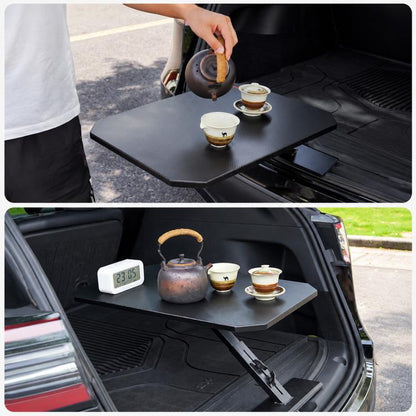 Car Trunk Table Board Portable Wooden Carbon Fiber Texture Folding Camping Table for Vehicle Tailgate, Outdoor Picnic and BBQ