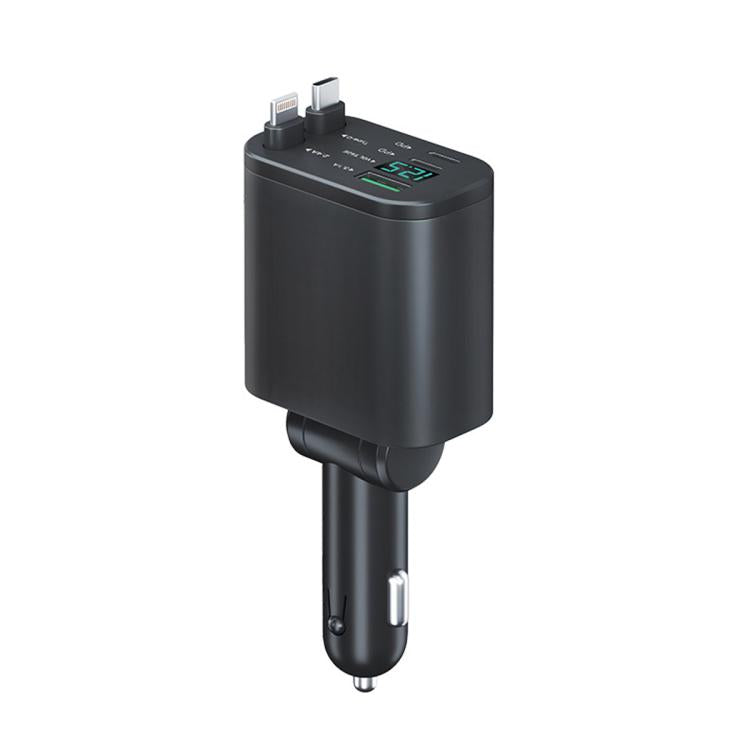 1 To 5 Car PD Fast Charging Charger with Retractable Cable, USB A + 2 x PD + Type-C + 8-Pin 80W, USB A + 2 x PD + 2 x Type-C 90W