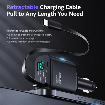 1 To 5 Car PD Fast Charging Charger with Retractable Cable, USB A + 2 x PD + Type-C + 8-Pin 80W, USB A + 2 x PD + 2 x Type-C 90W