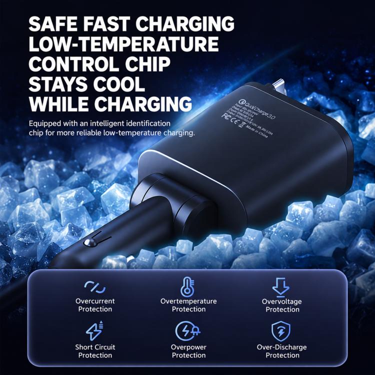 1 To 5 Car PD Fast Charging Charger with Retractable Cable, USB A + 2 x PD + Type-C + 8-Pin 80W, USB A + 2 x PD + 2 x Type-C 90W