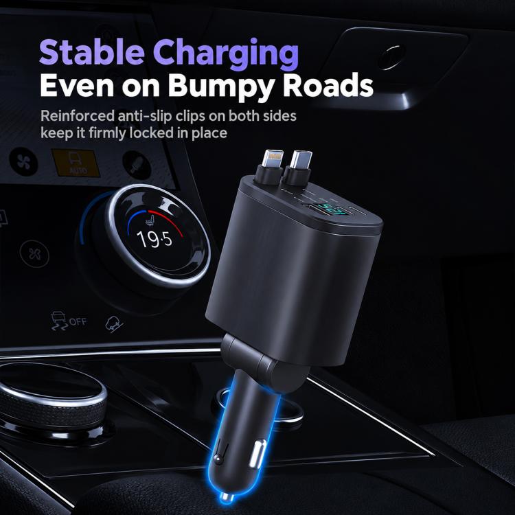 1 To 5 Car PD Fast Charging Charger with Retractable Cable, USB A + 2 x PD + Type-C + 8-Pin 80W, USB A + 2 x PD + 2 x Type-C 90W