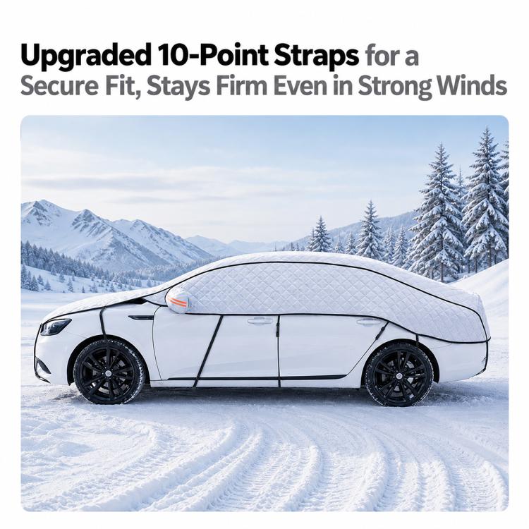 CT-XD985 PEVA Aluminized Film Full Cover Car Snow Shield Windshield Cover with 10 Straps