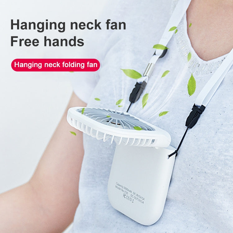 F20 Electroplating Handheld Fan Portable Desktop Folding Mute USB Hanging Neck Fan, F20 (White), F20 (Pink), F20 (Green), F20 (Blue)