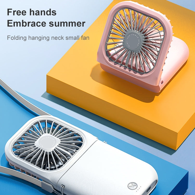 F20 Electroplating Handheld Fan Portable Desktop Folding Mute USB Hanging Neck Fan, F20 (White), F20 (Pink), F20 (Green), F20 (Blue)