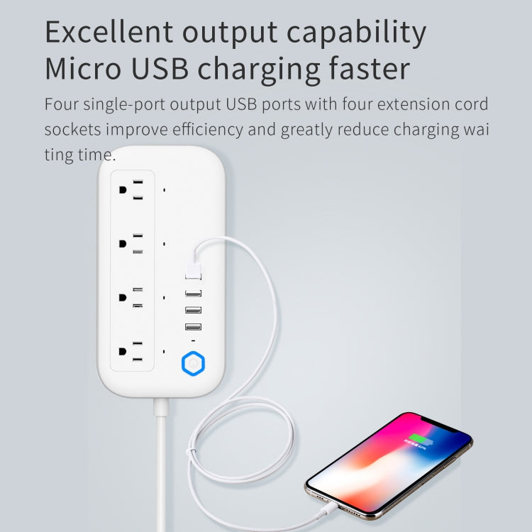 YPS11 Four Holes + 4 x USB Multi-purpose WiFi Smart Power Strip, US Plug