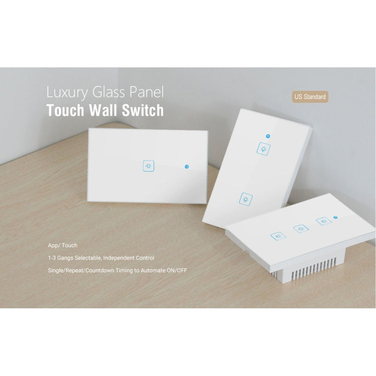 WS-US-01 EWeLink APP & Touch Control 2A 1 Gang Tempered Glass Panel Smart Wall Switch, AC 90V-250V, US Plug, 1 Gang