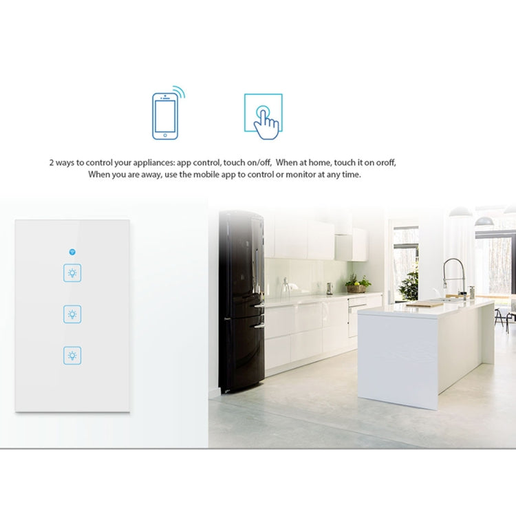 WS-US-01 EWeLink APP & Touch Control 2A 1 Gang Tempered Glass Panel Smart Wall Switch, AC 90V-250V, US Plug, 1 Gang