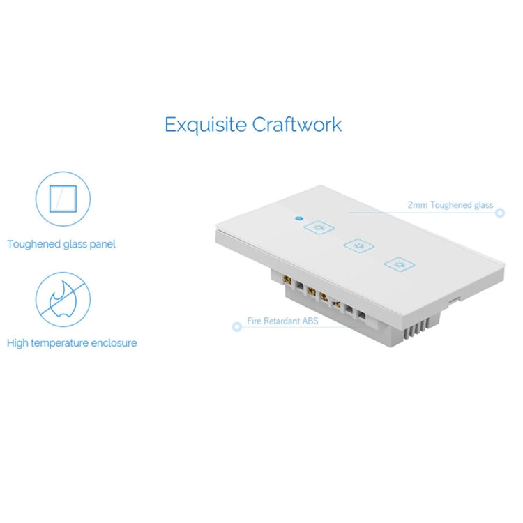 WS-US-03 EWeLink APP & Touch Control 2A 3 Gangs Tempered Glass Panel Smart Wall Switch, AC 90V-250V, US Plug, 3 Gangs