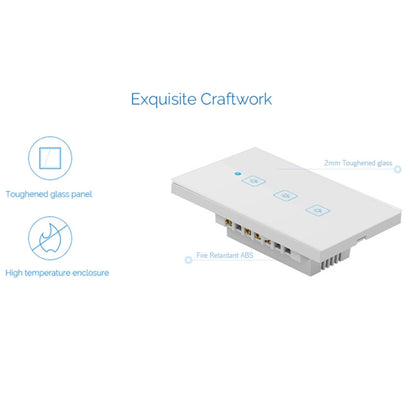 WS-US-03 EWeLink APP & Touch Control 2A 3 Gangs Tempered Glass Panel Smart Wall Switch, AC 90V-250V, US Plug, 3 Gangs
