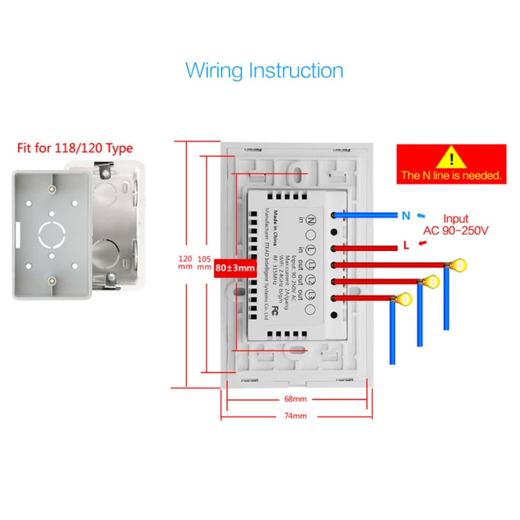 WS-US-03 EWeLink APP & Touch Control 2A 3 Gangs Tempered Glass Panel Smart Wall Switch, AC 90V-250V, US Plug, 3 Gangs
