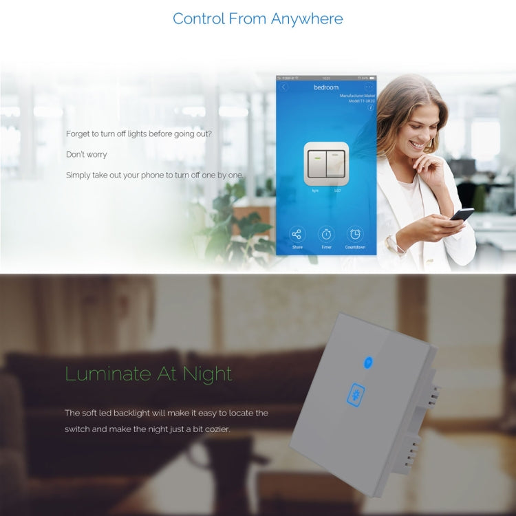 WS-UK-03 EWeLink APP & Touch Control 2A 3 Gangs Tempered Glass Panel Smart Wall Switch, AC 90V-250V, UK Plug, 3 Gangs