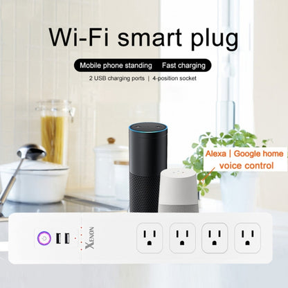2 x USB Ports + 4 x US Plug Jack WiFi Remote Control Smart Power Socket Works with Alexa & Google Home, Cable Length: 1.5m, AC 110-240V, US Plug, 4xUSB + 3xUS Plug(US Plug)