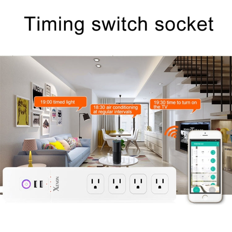 2 x USB Ports + 4 x US Plug Jack WiFi Remote Control Smart Power Socket Works with Alexa & Google Home, Cable Length: 1.5m, AC 110-240V, US Plug, 4xUSB + 3xUS Plug(US Plug)