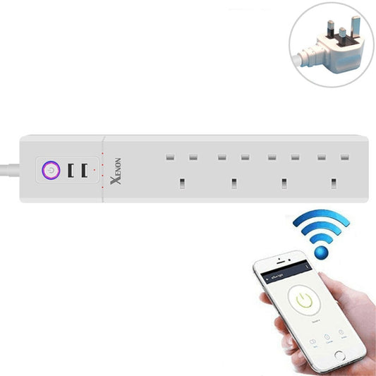 2 x USB Ports + 4 x UK Plug Jack WiFi Remote Control Smart Power Socket Works with Alexa & Google Home, Cable Length: 1.8m, AC 90-265V, UK Plug, 4xUSB + 3xUK Plug(UK Plug)