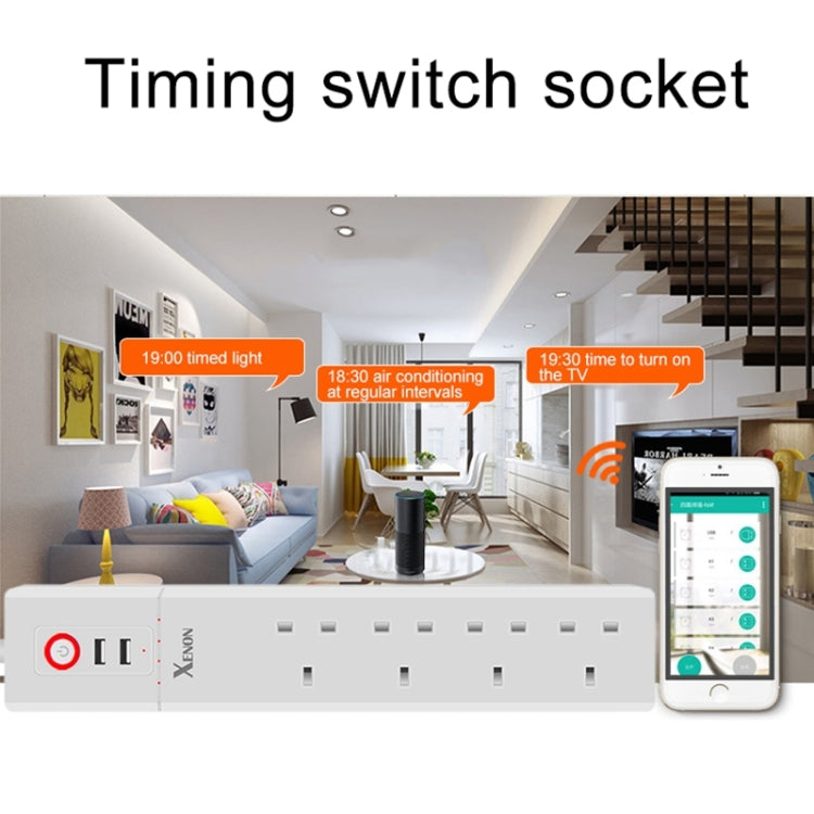 2 x USB Ports + 4 x UK Plug Jack WiFi Remote Control Smart Power Socket Works with Alexa & Google Home, Cable Length: 1.8m, AC 90-265V, UK Plug, 4xUSB + 3xUK Plug(UK Plug)
