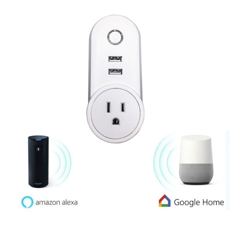 SA-002 2 USB Ports + 1 EU Socket WiFi Smart Power Plug Socket, Compatible with Alexa and Google Home, AC 110V-230V, US Plug, UK Plug