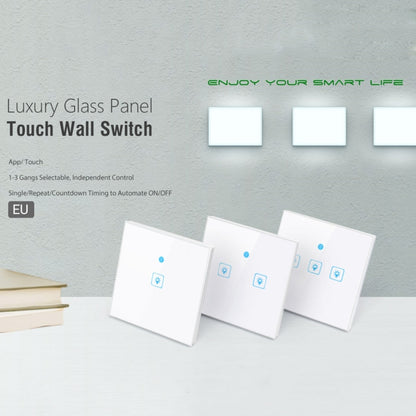 WS-EU-02 EWeLink APP & Touch Control 2A 2 Gangs Tempered Glass Panel Smart Wall Switch, AC 90V-250V, EU Plug, 2 Gangs