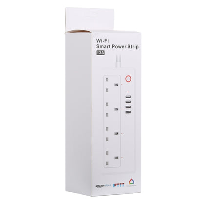 4 x USB Ports + 4 x UK Plug Jack 13A Max Output WiFi Remote Control Smart Power Socket Works with Alexa & Google Home, AC 100-240V, UK Plug