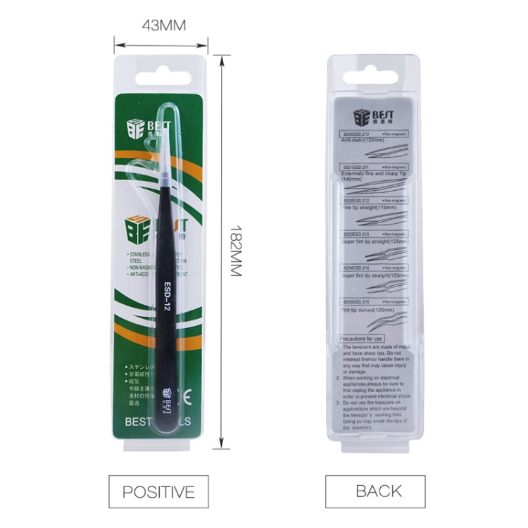 BEST BST-12 Precision Anti-static ESD Stainless Steel Tweezers, BST-12