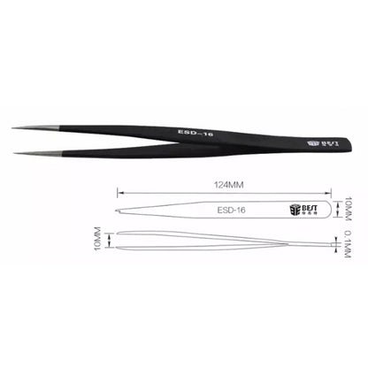 BEST BST-16 Precision Anti-static ESD Stainless Steel Tweezers, BST-16