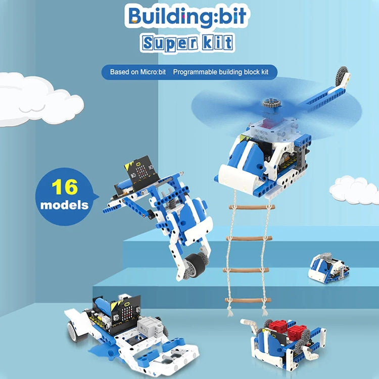 Yahboom 16 in 1 Building:bit Super Kit Programmable Building Block Kit Compatible with BBC Micro:bit V1.5/ V2 Board, without micro:bit, Super Kit
