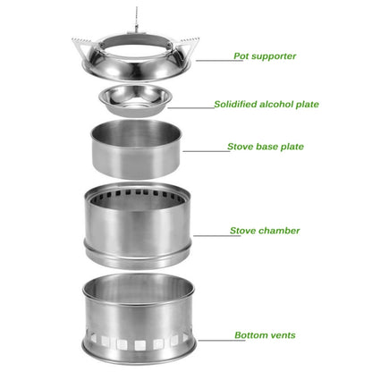 Outdoor Camping Mini Stainless Steel Wood-burning Stove Solid alcohol Stove for Picnic Heating, Mini