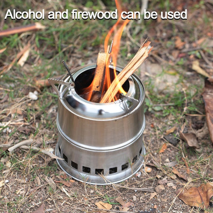 Outdoor Camping Mini Stainless Steel Wood-burning Stove Solid alcohol Stove for Picnic Heating, Mini