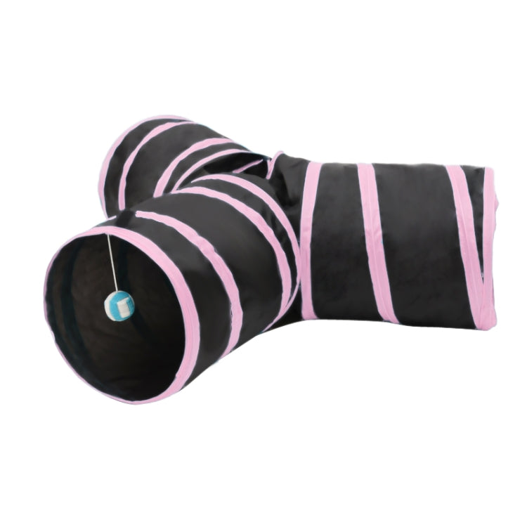 Foldable 3 Exits Exercising Cat Tunnel with A Hanging Ball, Tunnel Exits:3 Pink
