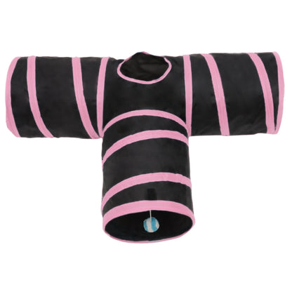 Foldable 3 Exits Exercising Cat Tunnel with A Hanging Ball, Tunnel Exits:3 Pink