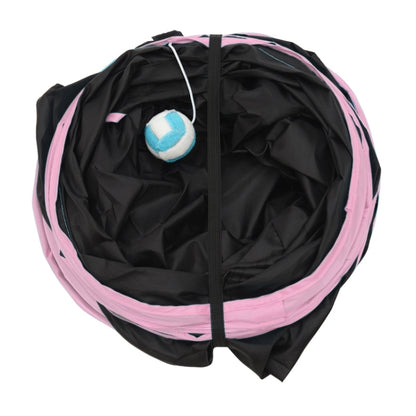 Foldable 3 Exits Exercising Cat Tunnel with A Hanging Ball, Tunnel Exits:3 Pink