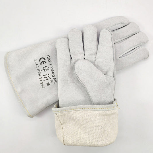 246# Wear-Resistant Full Two-layer Leather Insulation Gloves High Temperature Welding Welder Gloves Leather Work Protection, Size: 34*16cm, 246#