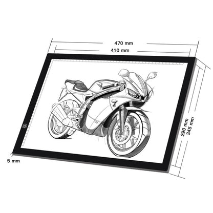 A3 Size 8W 5V LED Ultra-thin Stepless Dimming for Acrylic Copy Boards for Anime Sketch Drawing Sketchpad, with USB Cable, With USB Cable