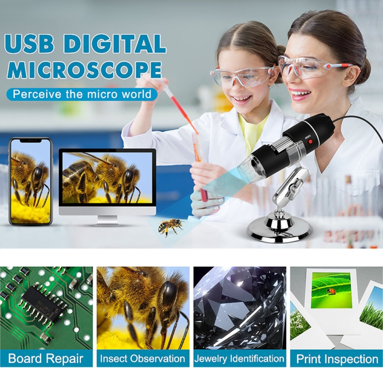 1600X Magnifier HD Image Sensor 3 in 1 USB Digital Microscope with 8 LED & Professional Stand