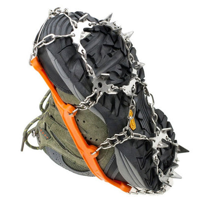 One Pair 19 Teeth Anti-Slip Ice Gripper Hiking Climbing Chain Shoes Covers, Size: M, 19 Teeth Size:M(Black), 19 Teeth Size:M(Orange)