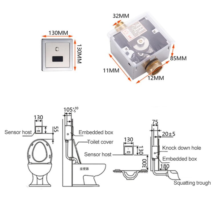 Recessed Wall in Type Flush Valve for Auto-induction Toilet, with Automatic and Manual Function DC AC, Automatic & Manual DC AC