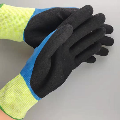 1 Pairs HEEP Ding Qing + Frosted anti-cut 2 Times Dipping Anti-cutting Waterproof Oil Resistant Non-slip Gloves, Blue
