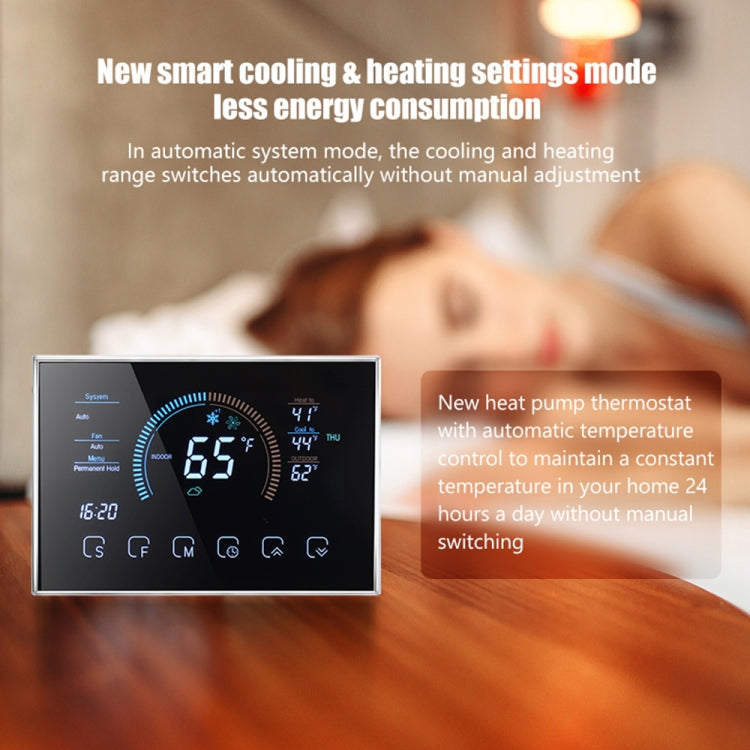 BHP-8000-SS 3H2C Smart Home Heat Pump Round Room Brushed Mirror Housing Thermostat without WiFi, AC 24V, without WiFi