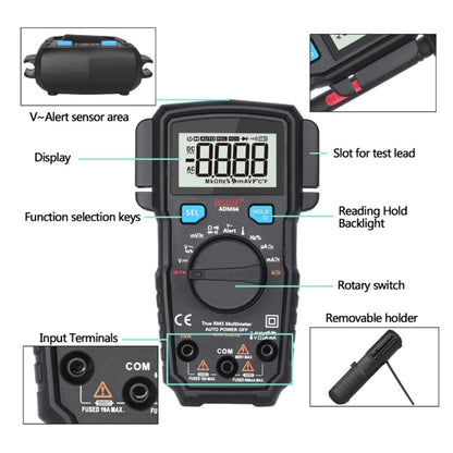 BSIDE ADM66 Handheld Household 6000 Count AC / DC Current Voltage Capacitor Automatic Range Multimeter with LCD Backlight & Card Slot Function