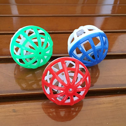 10pcs Pet Plastic Hollow Out Round Cat Hamster Play Balls Colorful Ball Chase Rattle Toys With Small Bell, Random Color, Hollow Out Round Cat Ball