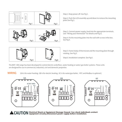BHT-006GALW 95-240V AC 5A Smart Home Heating Thermostat for EU Box, Control Water Heating with Only Internal Sensor & WiFi Connection, BHT-006GALW