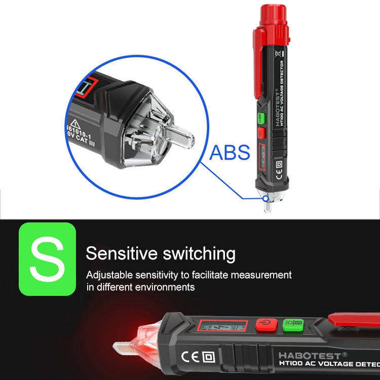 HABOTEST HT100 High-sensitivity LCD Digital Display Sound and Light Alarm Test Pen, HT100