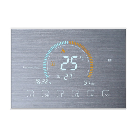 BHT-8000-GC-SS Brushed Stainless Steel Mirror Controlling Water/Gas Boiler Heating Energy-saving and Environmentally-friendly Smart Home Negative Display LCD Screen Round Room Thermostat without WiFi, without WiFi
